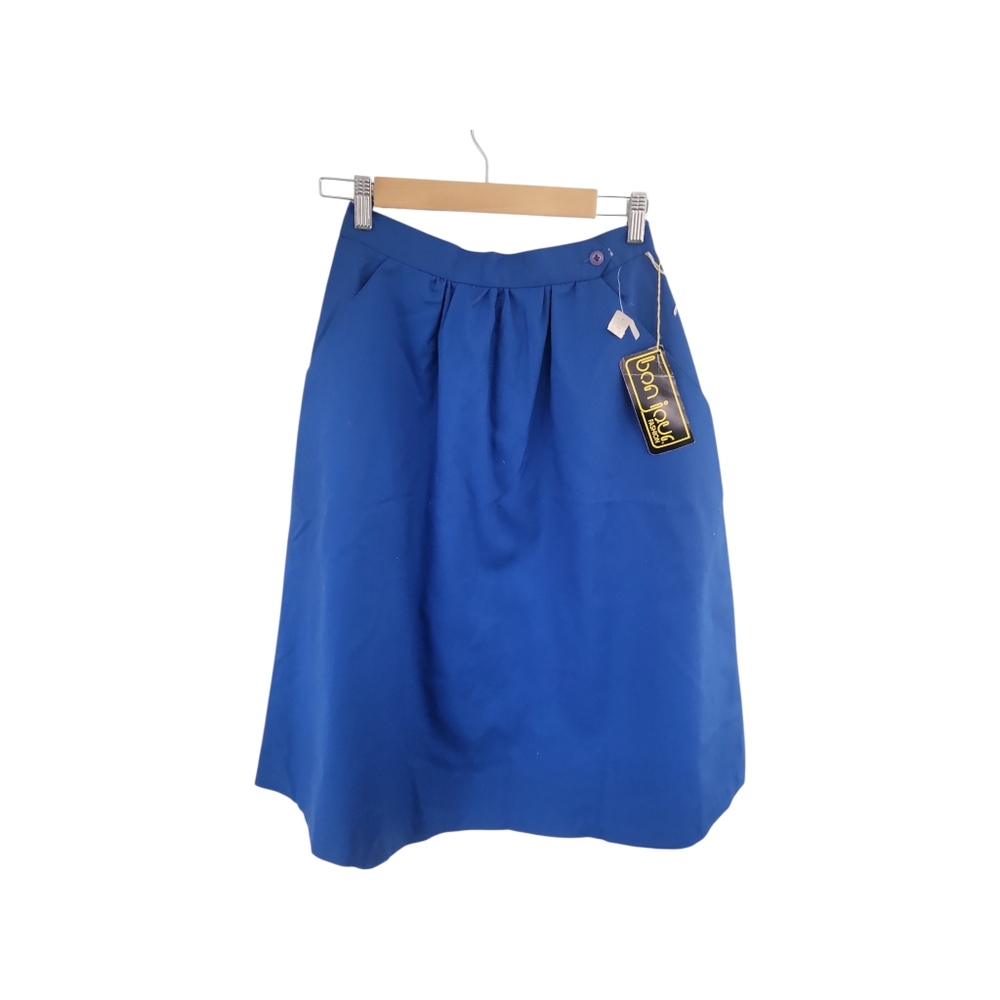 Vintage 80's Deadstock Bon Jour Electric Blue Midi A- Line Skirt XS 26" Waist
